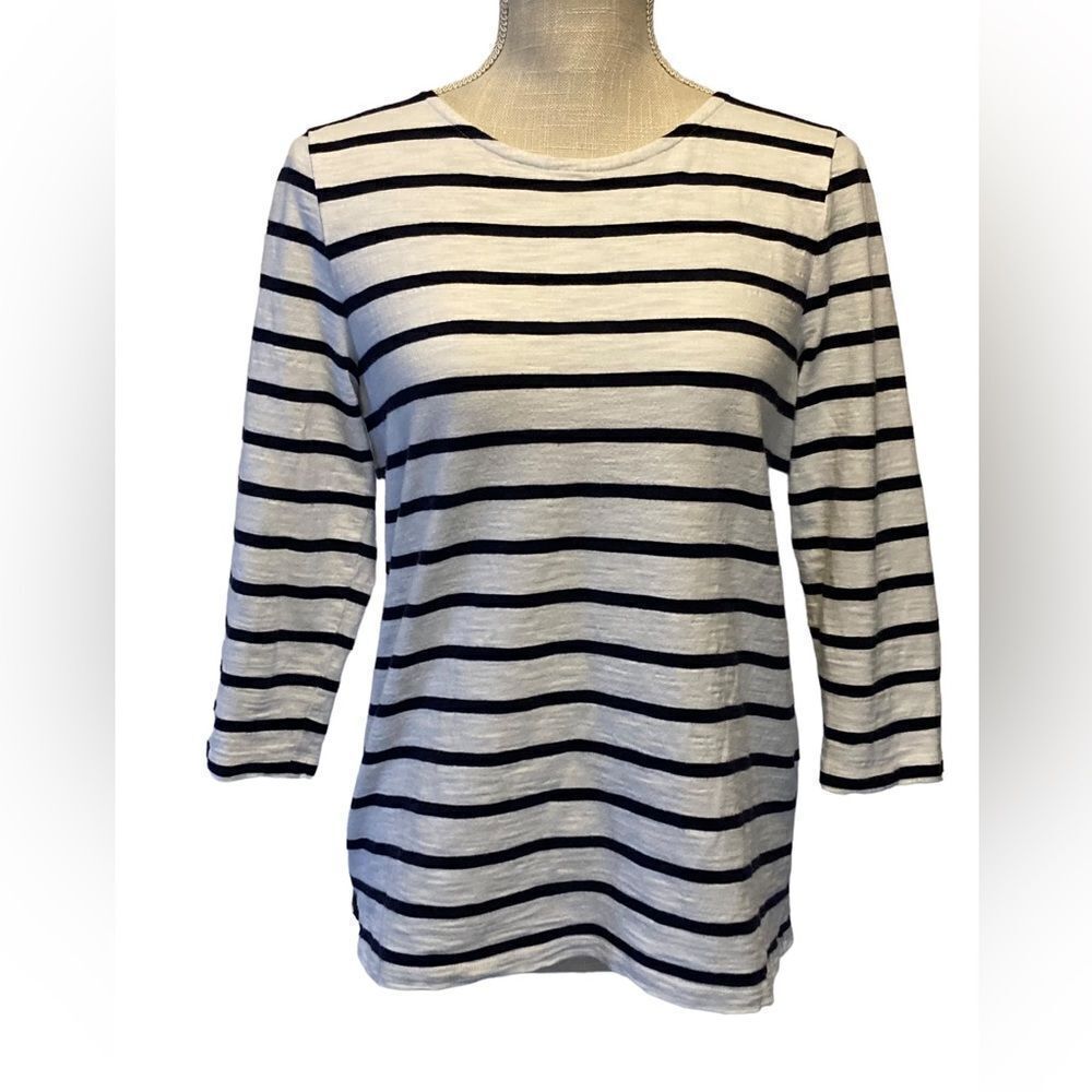 Talbots navy and white striped Top Small
